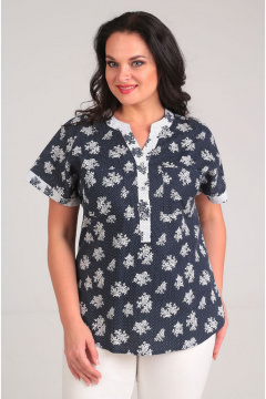 Блуза из хлопка с карманами и разрезами по бокам Таир-Гранд 62266 синий - фото 1