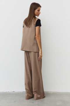 Брюки широкие из костюмной ткани с эластичным поясом Luitui R2019 бежевый - фото 4
