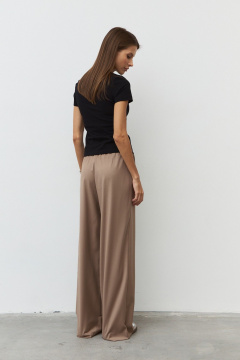 Брюки широкие из костюмной ткани с эластичным поясом Luitui R2019 бежевый - фото 3
