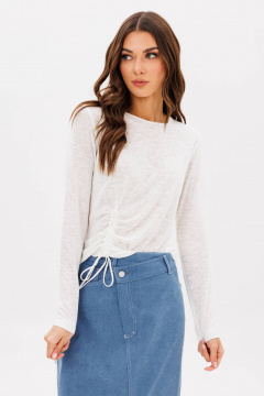 Белый трикотажный джемпер с декоративной сборкой Fantazia Mod 5020 молочный - фото 4