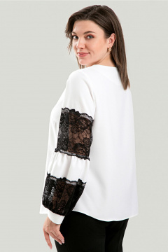 Романтичная блузка свободного силуэта из текстиля и кружева Таир-Гранд 62370 молочный - фото 4