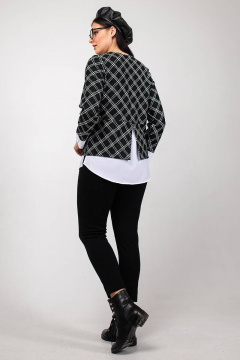 Джемпер клеточный с нагрудными вытачками и коротким рукавом La rouge 3162 черно-белый-(клетка) - фото 4