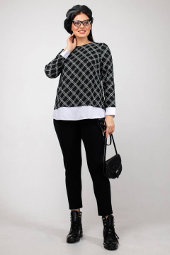 Джемпер клеточный с нагрудными вытачками и коротким рукавом La rouge 3162 черно-белый-(клетка) - фото 2