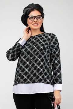 Джемпер клеточный с нагрудными вытачками и коротким рукавом La rouge 3162 черно-белый-(клетка) - фото 1