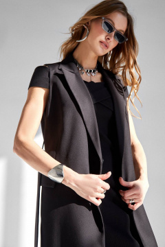 Жилет полуприталенный с пиджачным воротником и карманами Rivoli 8075 черный - фото 4