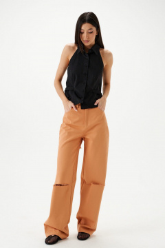 Коричневые джинсы с разрезами и накладными карманами ANNETE A1195/1 - фото 3