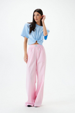 Розовые хлопковые брюки с вертикальной полоской ANNETE A1221 - фото 2