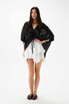 Белая льняная асимметричная юбка с кружевом ANNETE A1231 - фото 1