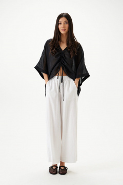 Брюки прямого кроя из льна с эластаном на резинке ANNETE A1259 - фото 1