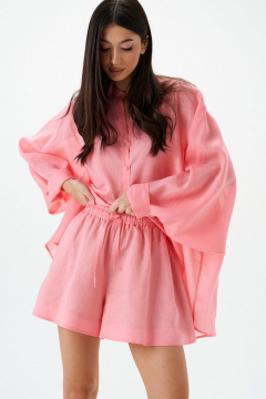 Рубашка свободного кроя из натурального полотна с стойкой ANNETE A2087 - фото 2