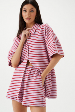 Розовый трикотажный комплект из шорт и свободной рубашки ANNETE A4196 - фото 4