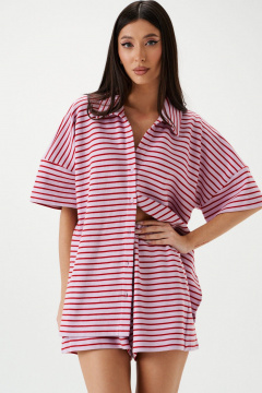 Розовый трикотажный комплект из шорт и свободной рубашки ANNETE A4196 - фото 3