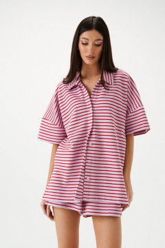 Розовый трикотажный комплект из шорт и свободной рубашки ANNETE A4196 - фото 2
