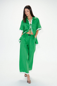 Комплект из брюк и туники из льна с контрастной тесьмой ANNETE A4237/1 - фото 4