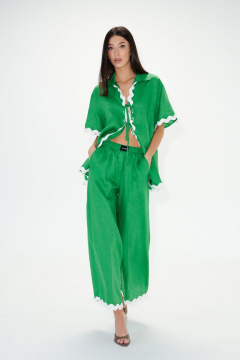 Комплект из брюк и туники из льна с контрастной тесьмой ANNETE A4237/1 - фото 3