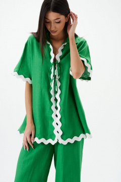 Комплект из брюк и туники из льна с контрастной тесьмой ANNETE A4237/1 - фото 2