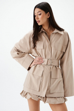 Длинный прямой жакет из текстиля с п оформить поясом ANNETE A5441 - фото 4