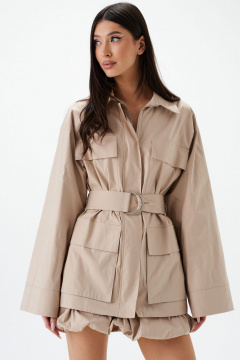 Длинный прямой жакет из текстиля с п оформить поясом ANNETE A5441 - фото 1