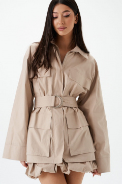 Длинный прямой жакет из текстиля с п оформить поясом ANNETE A5441 - фото 2