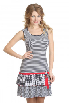 Платье короткое летнее в морском стиле с бантом Golden Valley 4061 белый_в_син_полоску - фото 1