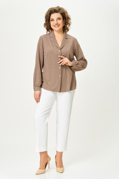 Блуза Swallow 842 коричнево-бежевый/мелкий_горошек - фото 5