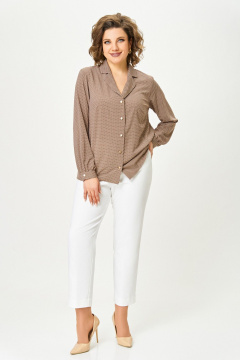 Блуза Swallow 842 коричнево-бежевый/мелкий_горошек - фото 4