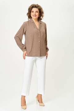 Блуза Swallow 842 коричнево-бежевый/мелкий_горошек - фото 3