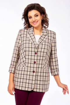 Брюки, жакет Ольга Стиль С-918 клетка-бордовый - фото 3