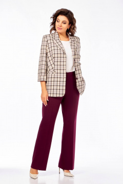 Брюки, жакет Ольга Стиль С-918 клетка-бордовый - фото 4