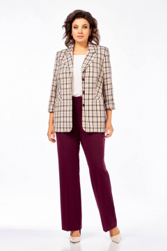 Брюки, жакет Ольга Стиль С-918 клетка-бордовый - фото 1