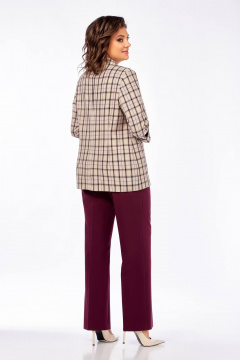 Брюки, жакет Ольга Стиль С-918 клетка-бордовый - фото 2