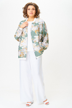 Блуза, бомбер, брюки LadisLine 1567 цветы+белый - фото 5