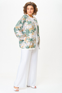 Блуза, бомбер, брюки LadisLine 1567 цветы+белый - фото 4