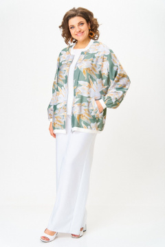 Блуза, бомбер, брюки LadisLine 1567 цветы+белый - фото 3