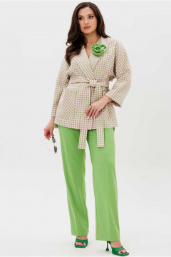 Брюки, жакет Mislana 1185 клетка_(беж-розовый-зеленый)/зеленый - фото 1