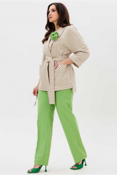 Брюки, жакет Mislana 1185 клетка_(беж-розовый-зеленый)/зеленый - фото 3