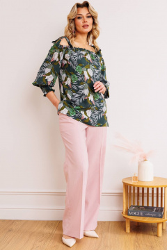 Блуза, брюки Мода Юрс 2748 зеленый+розовый - фото 1