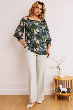 Блуза, брюки Мода Юрс 2748 зеленый+серый - фото 1