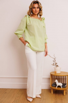 Блуза, брюки Мода Юрс 2748 салатовый+молочный - фото 1