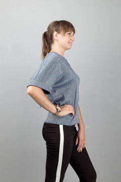 Блуза из трикотажа с декоративными вставками и люрексом Mita ЖМ917 серый - фото 5