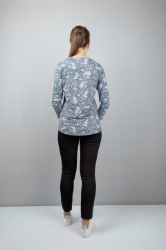 Серый летучий силуэт блузы из трикотажа с длинным рукавом и люрексом Mita КМ361 голубой - фото 4