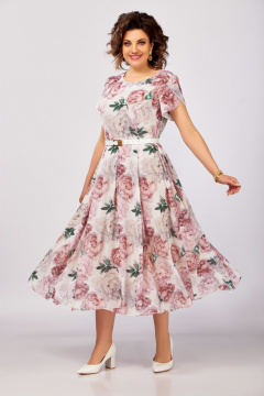 Платье Swallow 843.3 молочный/принт_бежевые_розовые_пионы - фото 5