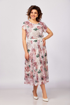 Платье Swallow 843.3 молочный/принт_бежевые_розовые_пионы - фото 4