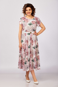 Платье Swallow 843.3 молочный/принт_бежевые_розовые_пионы - фото 1