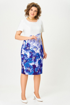 Платье Swallow 847 молочный/васильковые_цветы - фото 4