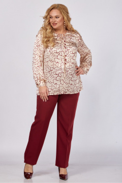 Блуза, брюки Элль-стиль 2375 бордовый_блуза_пудра_принт - фото 5