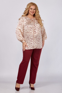 Блуза, брюки Элль-стиль 2375 бордовый_блуза_пудра_принт - фото 3