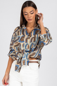 Блуза VIZAVI 725 бежевый+коричневый+голубой - фото 4