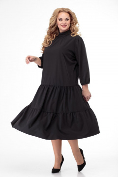 Платье свободного кроя с воротником-стойкой и сборками Anelli 846 черный - фото 2