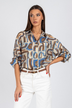 Блуза VIZAVI 725 бежевый+коричневый+голубой - фото 1